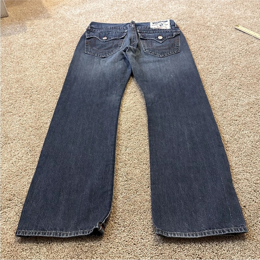 TRUE RELIGION Denim Jeans Blue Men's Size 32 #112790 Straight Leg Distressed EUC - Picture 14 of 16